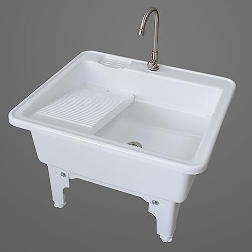 Portable Laundry Sink with Faucet Kit – Multifunctional Freestanding Wash Station for Garage, Basement, Garden, Laundry Room – Includes Washboard for Easy Cleaning