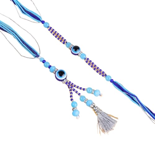 Image of Traditional Rakhi For Bhai- Bhabhi For Raksha Bandhan| Handcrafted Thread Bracelet For Brother| Indian Designer Rakhi for Bhaiya & Bhabhi Combo