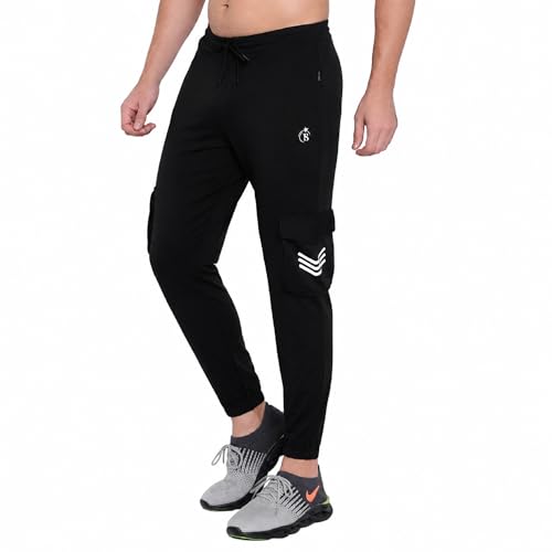 Image of BLUE STAR SHARK Men's Premium Stretchable Cargo Joggers | Regular Fit, Stylish Track Pants with Pockets | Soft Smooth Feel, Logo on Front, Comfortable Everyday Wear