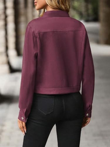 Chic Red Violet Womens Casual Coat: A Cozy Button-Front Jacket for Fall/Winter Adventures - Image 2