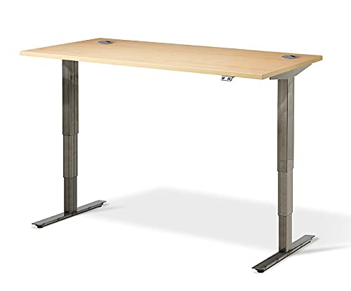 FLYTTA 2 height adjustable electric standing desk, 2 motors, smart digital 4 memory switch, 3 stage, 120 Kg load capacity,Raw Steel Frame, Maple, Desk Top(120x80cm)
