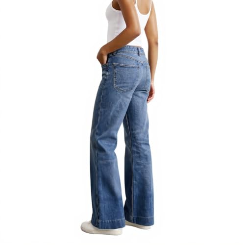Wide Leg Jeans Women High Waisted Jeans Boyfriend Jean Elastic Waist Pull On Mom Jean Flare Bell Bottom Denim Pants4