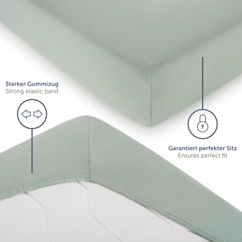 Blumtal Basics Spannbettlaken, Jersey, 180 x 200 – 200 x 200 cm, Baumwolle, Oeko-Tex-Zertifiziert, 100% Baumwolle, 135 g/m², Matratzenhöhe bis 25 cm, weich, Summer Green, Grün