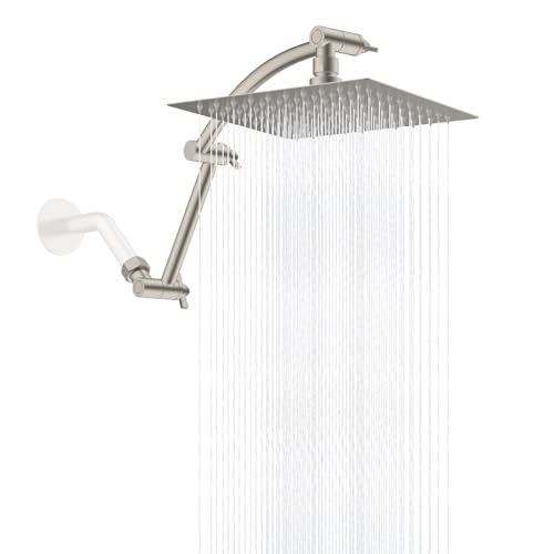 Hibbent All Metal 8'' Rain Shower Head, 16'' Extension Arm, Brushed Nickel