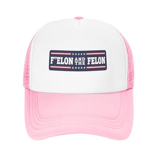 Greenchant F Elon and The Felon Trucker Hat Anti Elon Musk Kids Hats Adjustable Mesh Baseball Cap - Pink