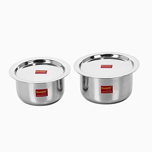 Sumeet Stainless Steel Cookware Set With Lid, 2 Piece (Steel, 1.4 liter, 1 liter)