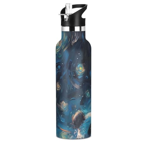 A Panda under A Starry Sky - Botella de agua reutilizable a prueba de fugas y sin BPA con popotes a prueba de fugas, mantiene el calor y el frío para viajes, camping, deportes, vasos termicos frio y