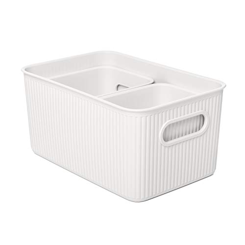 Tatay Cestas Almacenaje Plastico Baobab | Set de 3 Cajas Organizadoras | Asas Integradas | Diseño Compacto y Versátil | Plástico Reciclado Libre de BPA | 18,7x27,8x13,3 cm, Blanco