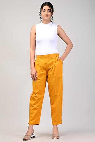 Image of Women Elastic Waist Regular Fit Casual Cotton Trouser Pants