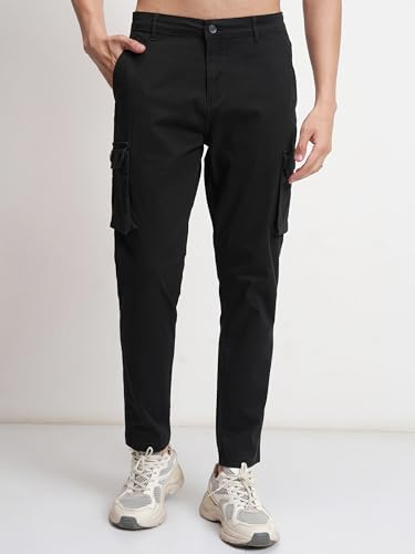 Image of Highlander Men's High-Rise Straight-Fit Cargo Trousers | Utility Pockets | Fashion & Function Blend | Carpenter Fit | Men Trousers | Trousers for Man |Cargo Pants for Men