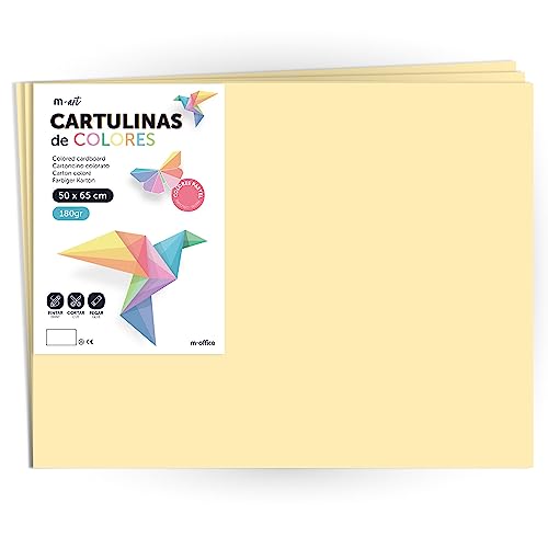 M-Office Cartulina Grande 50x65 cm de Colores Pastel, 180gr para Manualidades, Diseños Creativos y Proyectos de Arte (10 Hojas, Crema)