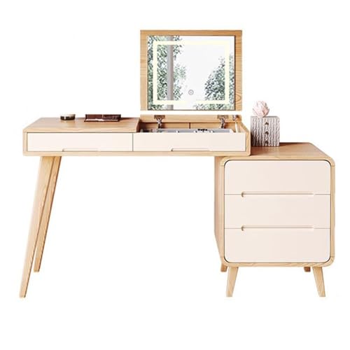 Farmhouse - Mesa de tocador de maquillaje con espejo abatible, tocador de 39.36 pulgadas de ancho con cajones de almacenamiento y gabinete, tocador de dormitorio para mujer