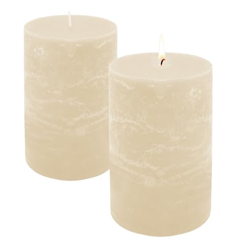 Velas de cera auténtica XL rústicas, juego de 2 unidades, 15 x 9 cm, color crema, sin perfume, 95 horas de combustión, velas de mesa, velas de mesa, velas para Navidad, decoración de arreglos de