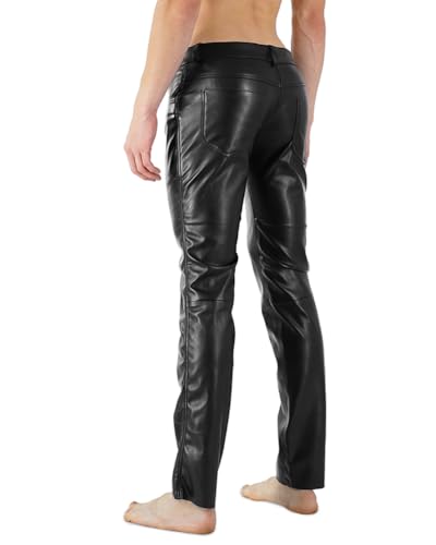 Bockle® Vegan Stretch Leather Pants Black Imitation Faux Leatherette Leather Pants Men3