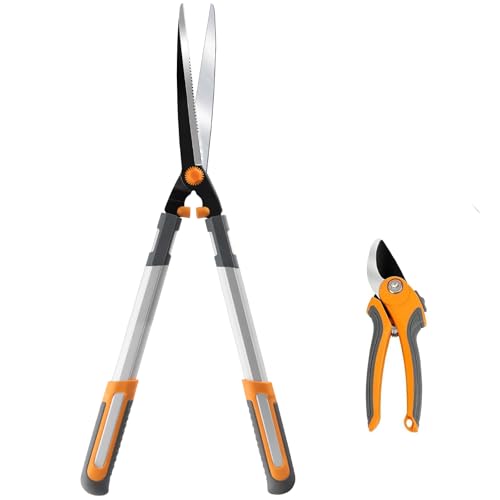 AIRAJ Garden Hedge Shears,61CM Manual Hedge Shears with Steel Wavy,Home Garden Pruner Perfect for Trimming Borders, Boxwood, and Tall Bushes