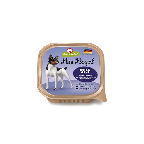 GranataPet Mini Royal Ente & Gans, Nassfutter für Hunde, Hundefutter ohne Getreide & ohne Zuckerzusatz, Alleinfuttermittel für ausgewachsene Hunde, 11 x 150 g