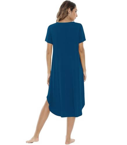Image of NACHILA Nightgowns for Women-Viscose Made from Bamboo, V Neck Sleepshirts Short Sleeve Sleepwear Cool Nightshirt