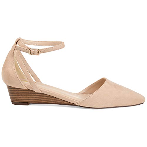 Brinley Co. Womens Pointed Toe Ankle Strap Sliver Wedge Nude, 7 Regular US