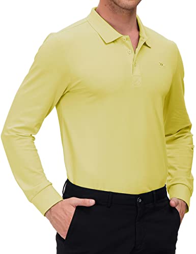 MoFiz Men's Golf Polo Shirt Full Sleeve Shirt Athletic Shirts Regular Fit Hiking Shirts 2XL Light Yellow