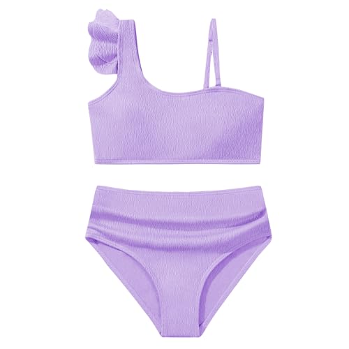 Girls Swimsuits Bathing Suits 2 Piece Bikini Set Kids Ruffled Solid Color Adjustable Strap Girls' Swimwear 7-14T