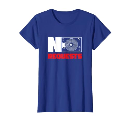 No Requests DJ Deejay Turntable Headphones Party Disco Club T-Shirt, Women, Royal Blue, Small