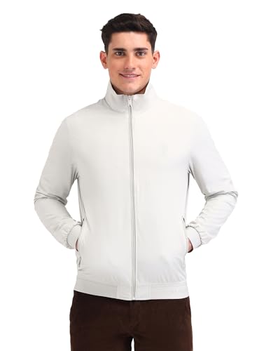 Image of U.S. POLO ASSN. Men's Grey Graphic Mock collar Long Sleeve Casual Polyester Regular Fit Jacket