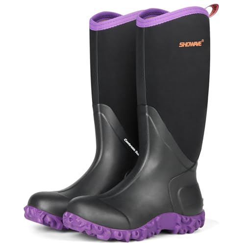 Showave Women's Rain Boots Tall Insulated Rubber Boots for Women Neoprene Waterproof Boot Durable Mud Boot for Gardening Farming Fishing(Purple,Size 11)