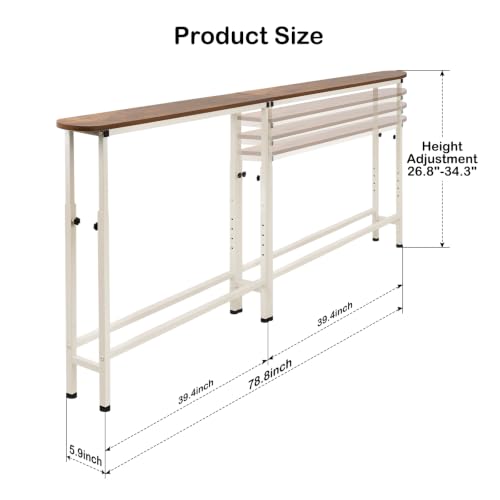 Image of Narrow Console Table, 78.8 inch Sofa Table Adjustable Height Behind Couch Table