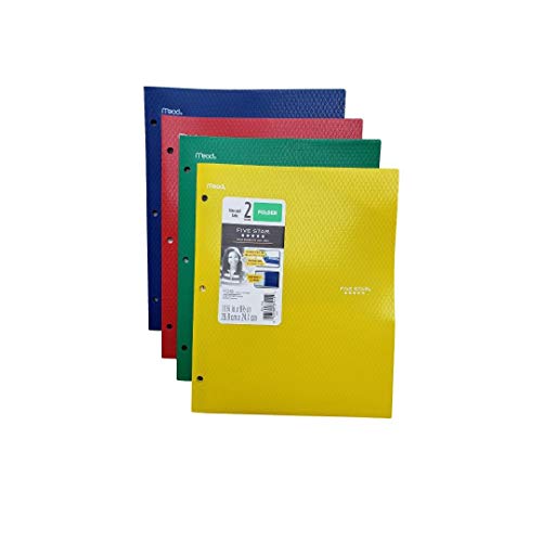 Five Star 2-Pocket Folder, Stay-Put Folder, Plastic Colored Folders for 3-Ring Binders, for Home School Supplies & Home Office, 11 x 9-1/2, Primary Colors, 4 Pack