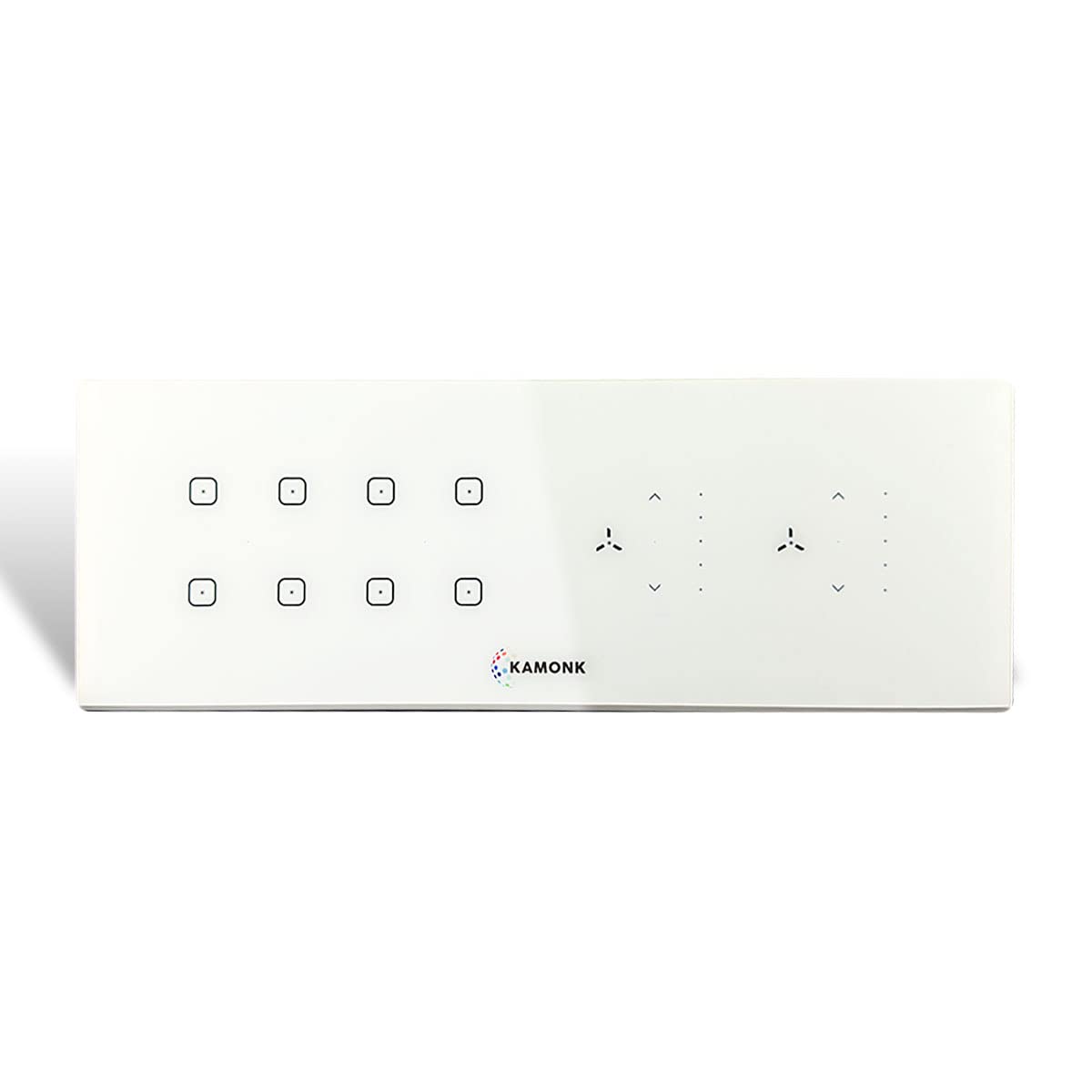 kamonk 8 module custom plate/horizontal: (4 gang x 2 units) + (fan regulator x 2 units) | compatible with alexa, google assist., siri shortcuts