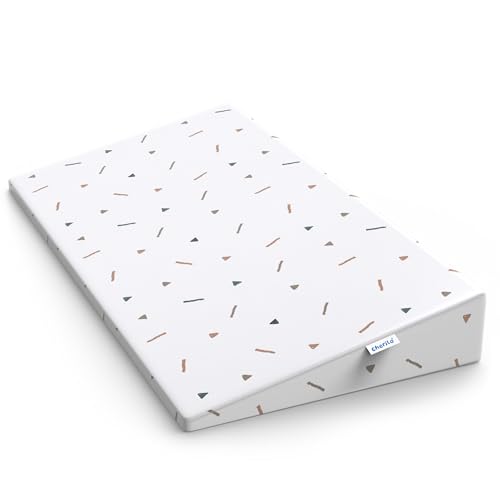 Image of Cherilo Full Size Elevated Wedge Pillow for Baby Crib & Mattress, Elevate Baby to Prevent Acid Reflux, Colic, GERD, Heat Burn, 28 inch x 14 inch x 3.5 inch - with Removable Cover - Triangle Design - White