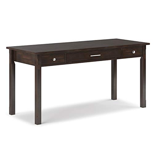 Image of SIMPLIHOME Avalon Desk - 60 Inch Wide Solid Wood Writing Desk in Brunette Brown, Contemporary Home Office Computer Table for Workspace or Study with 2 Drawers and Flip-Down Keyboard Tray