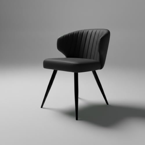 Image of Finch Fox Shree Faux Leather Living Room Dining Chair in Black Color with Black Powder Coated Metal Legs