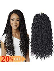 DEYNGS 18'' Goddess Faux Locs Crochet Hair Braids Wavy with Curly Ends Synthetic Hair Extensions Fauxlocs Fiber Braiding Hair Afro Kinky Soft Dread Dreadlocks (6Packs/Lot, 1B-BLACK)