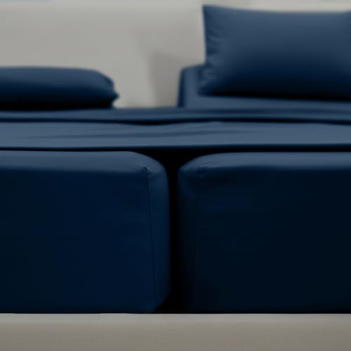 Image of Elegant Comfort Luxurious 1500 Premium Hotel Quality Microfiber Three Line Embroidered Softest 5-Piece Bed Sheet Set, Wrinkle and Fade Resistant, Split King, Navy Blue