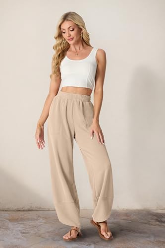 Womens Wide Leg Harem Pants Casual Loose Elastic Waist Solid Color Comfy Palazzo Lounge Baggy Sweatpants with Pockets4