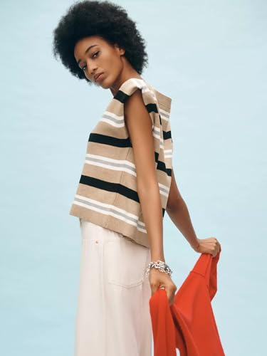 Image of Moreone Womens Sweater Vest Cap Sleeve Crew Neck Sleeveless Casual Ribbed Knit Cropped Pullover Tank Tops