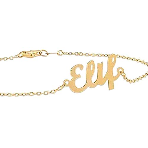 14k Real Solid Gold Personalized New Name Bracelet, Solid Plain Gold Minimalist Custom Name Necklace, Dainty Gold Bracelet,Valentines Best Friend Gift, Delicate Monogram Bracelet, Jewee Diamond
