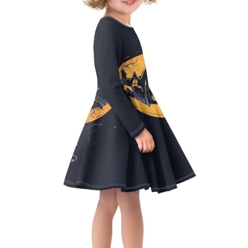 Girls Long Sleeve Dress Trendy Skater Dress for Little Girls Midi Dresses Twirly A-Line Ruffle Flowy Dress Gifts4