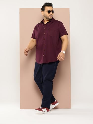 Image of Thomas Scott Men's Premium Slim Fit Casual Shirt | 100% Cotton Twill | Short Sleeves | Spread Collar | Solid Smart Casual Shirt for Men