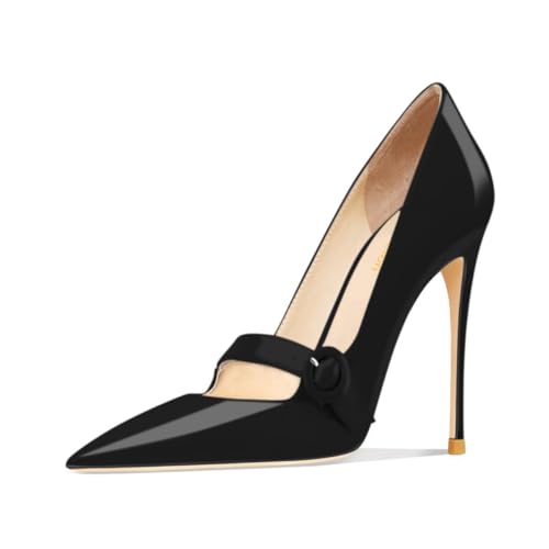 Pazzion Women's Classy Closed Pointy Toe Strap Buckle Pumps Slip On High Stiletto Heels Fashion Business Commuting Shoes Size 4-16 US