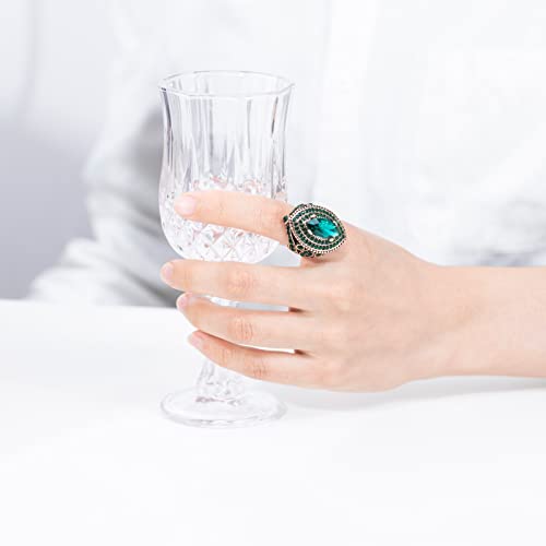 CKHAO Women Ring - 32mm Big Size Antique Gold Plated Turkish Style Green Gemstone Vintage Girls Ring Women Jewelry 0769GREEN