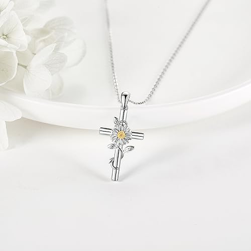 Flower Cross Necklace 925 Sterling Silver Carnation/Rose/Lily/Daisy Cross Necklace Birth Flower Jewelry for Women2