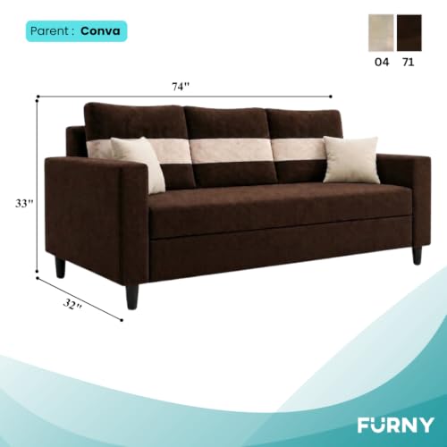 Image of FURNY Luxury Conva 3 Seater Sofa Set for Living Room |Soft Suede Fabric Upholstered | Modern Cushioned Comfortable Couch for Home Office & Drawing Room | Dark Brown