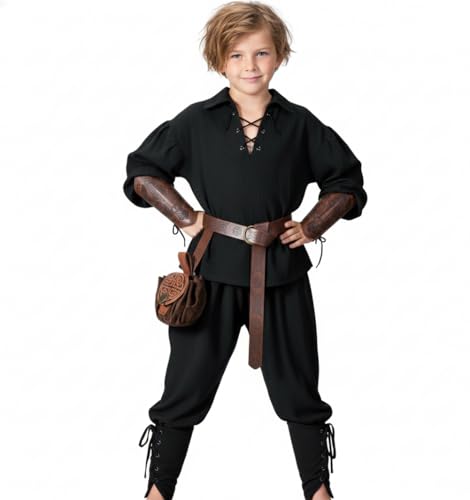 Image of Kids Medieval Viking Pirate Renaissance Tunic Pants Accessories Costume for Boys Cosplay 3-14 Years