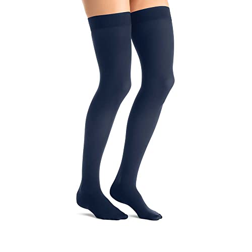 Image of JOBST Opaque Compression Stockings, 15-20 mmHg, Thigh High, Silicone Dot Band, Closed Toe