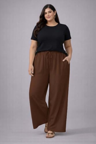 Image of KOTTY Women's Plus Size Wide Leg Pants with Elastic Waist Relaxed Fit Comfortable Casual Travel Wear Style