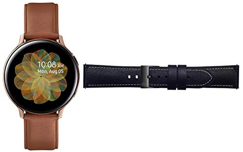 Image of Samsung Galaxy Watch Active 2 (Bluetooth, 44 mm) - Gold, Steel Dial, Leather Straps + Free Leather Strap (Black) Worth INR 2500