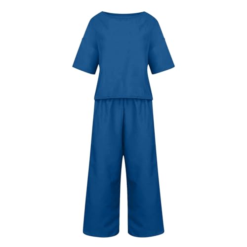 Ensemble d'été deux pièces avec haut manches courtes et pantalon ample en grandes tailles BU2