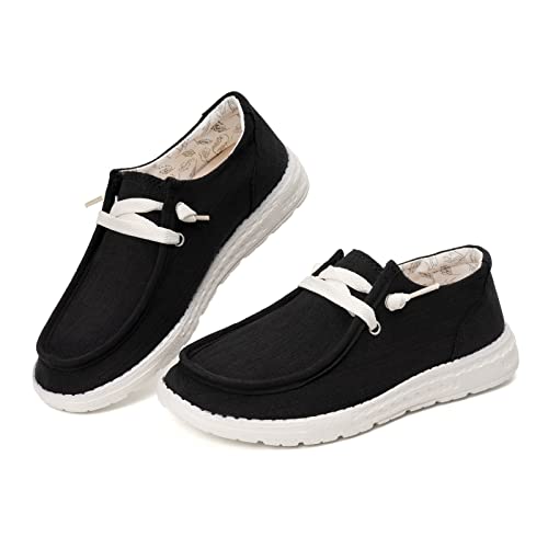Image of Women's Canvas Loafers, Comfortable Slip-On Walking Shoes | Breathable Fabric Upper, Flexible Boat-Shoe Styling, Easy On and Off for Errands, Travel, Commuting and Everyday Wear